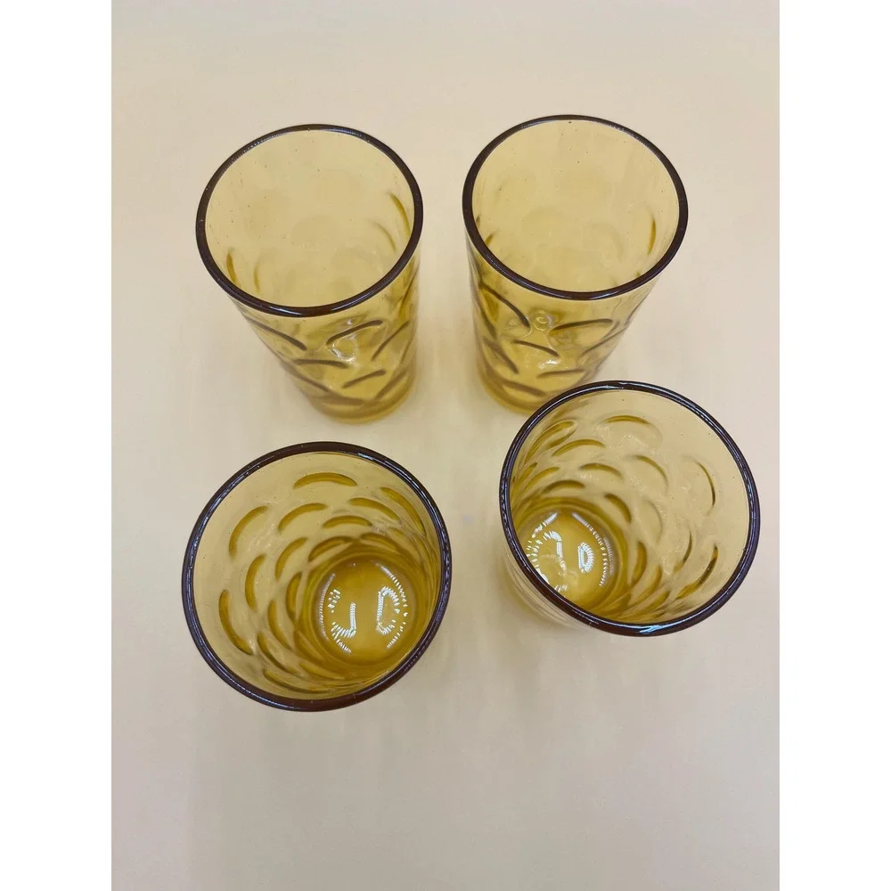 Vintage Hazel Atlas Eldorado Juice Glass Set: Amber Gold Coin Dot